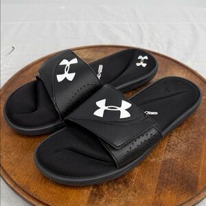 Under Armour Sandals Mens 11Ignite Black Slides White Logo 4D Foam Comfort